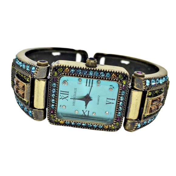 Heidi Daus Retired Blue Face Filigree Cuff Watch - Picture 2 of 5